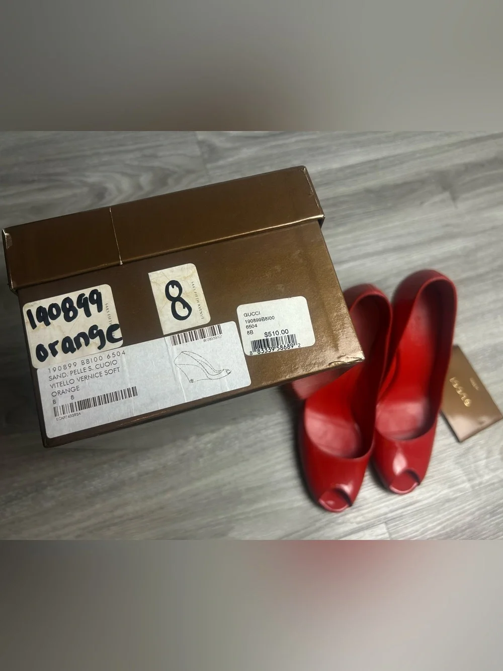Gucci Red Patent Leather Peep Toe Wedge Pumps Heels Size 8 B
